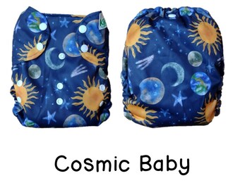 UK: Nappy Wrap One Size Birth to Potty (5-20kgs), NEW Print! Adjustable and Wipeable, Cosmic Baby (Ships from the UK)
