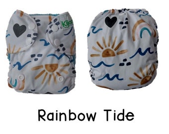 US: Newborn Cover (6-15 lbs), Rainbow Tide, Adjustable, Wipeable Newborn Cloth Diaper Cover, Ships from US