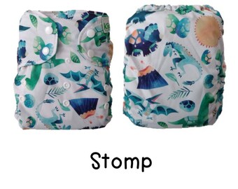 US: Cloth Diaper Cover One Size Birth to Potty (10-35 lbs), Stomp, Wipeable and Adjustable, Limited Edition Prints, Ships from US