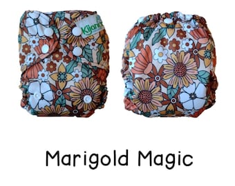US: Newborn Cover (6-15 lbs), Adjustable, Wipeable Newborn Cloth Diaper Cover, Marigold Magic. Ships from US