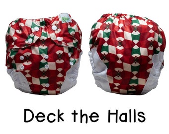 UK: XL Nappy Wrap for Children 14-32 kgs, Deck the Halls, Adjustable and Wipeable, Big Kid Cloth Diaper Covers Ships from the UK