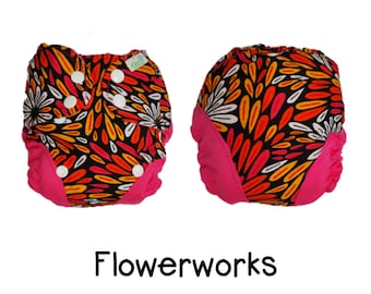 UK: Newborn Wrap (3-7 kgs), Adjustable and Wipeable, Limited Edition Flowerworks Print, Newborn Cloth Nappy Wrap, Ships from UK