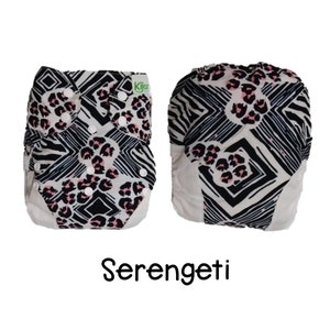 US: Cloth Diaper Cover One Size Birth to Potty (10-35 lbs), Serengeti Print, Wipeable and Adjustable, Limited Edition, Ships from US