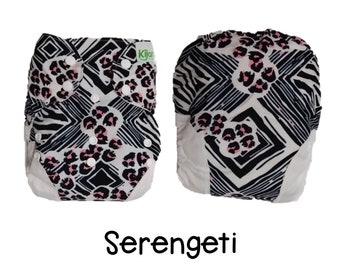 US: Cloth Diaper Cover One Size Birth to Potty (10-35 lbs), Serengeti Print, Wipeable and Adjustable, Limited Edition, Ships from US