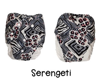 US: XL Cloth Diaper Cover for Children 30-70 lbs, Serengeti, Adjustable / Wipeable, Limited Edition Print, Ships from US