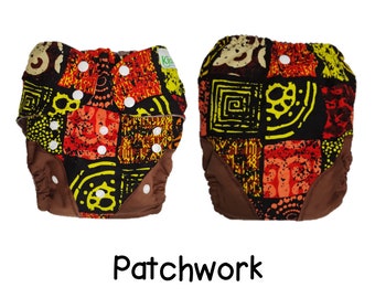 US: XL Cloth Diaper Cover for Children 30-70 lbs, Patchwork, Adjustable / Wipeable, Limited Edition Print, Ships from US