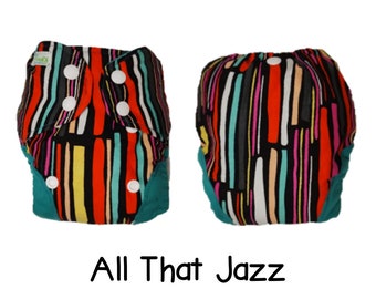 US: Newborn Cover (6-15 lbs), All That Jazz Print, Adjustable, Wipeable Newborn Cloth Diaper Cover, Ships from US