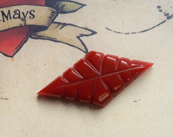 40s 50s Style Vintage Reproduction Bakelite Style Leaf Brooch In Berry Red Resin Jewelry By RosieMays