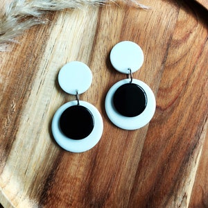 1960s Style Resin Drop Earrings: Handmade Geometric Monochrome Jewelry