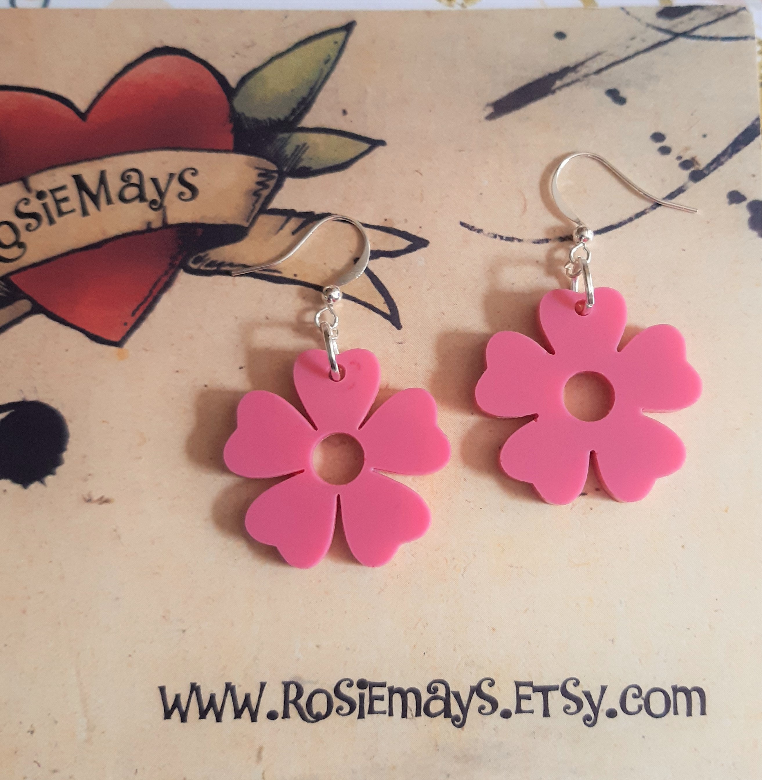 1960s Mod Inspired pink sequin Daisy Earrings