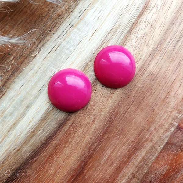 Hot Pink Large Round Earrings, 50s 60s Lucite Style Domed Studs, Rockabilly and Pin Up Style, Retro Handmade Resin Earrings.