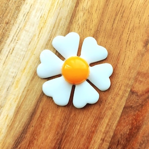 Retro 60s Style Resin Flower Brooch, White and Yellow Daisy Pin