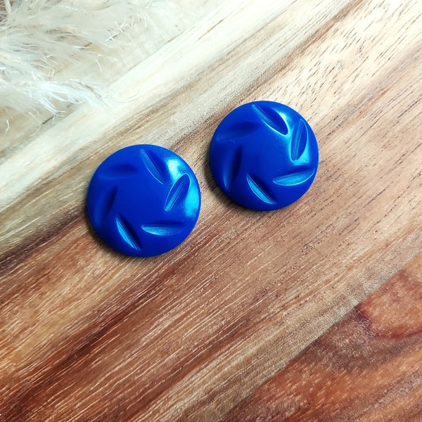 Blue Stud Earrings With A Carved Design Handmade in Resin,  30s 40s Art Deco Inspired Jewellery.