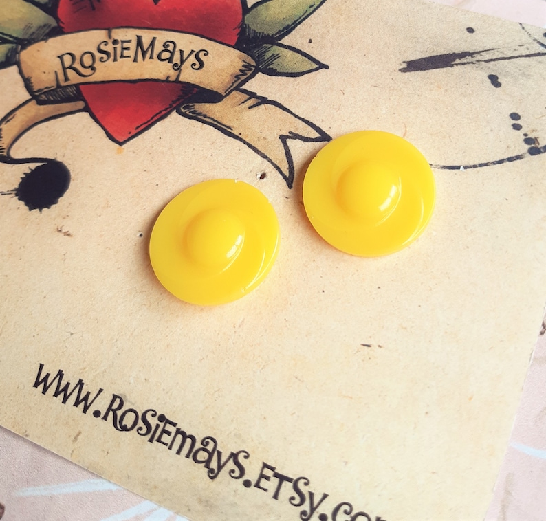50s 60s Style Earrings In Yellow Lucite Style Resin Earrings By RosieMays Mid Century Modern Large Button Studs
