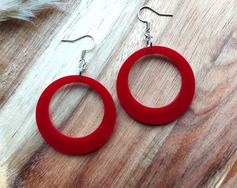 Berry Red Drop Hoop Earrings, 50s 60s Inspired, Rockabilly and Pin Up Jewellery, Handmade Resin Earrings By RosieMays