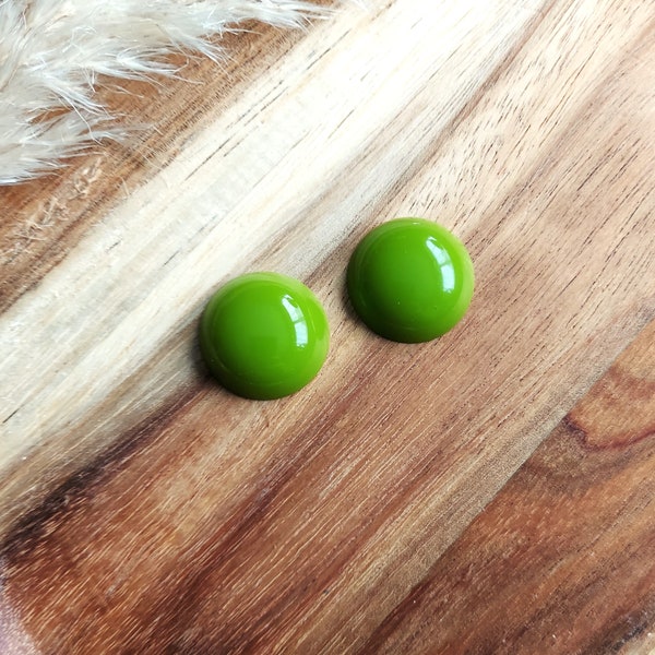 Moss Green Round Stud Earrings, Mid Century Bakelite Inspired, 40s 50s Style Jewellery, Large Handmade Resin Studs By RosieMays