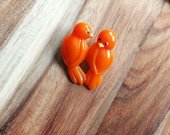 Orange Lovebirds Brooch, 40s 50s Lucite Inspired, Sweetheart Jewellery, Hand Painted Resin Brooch By RosieMays