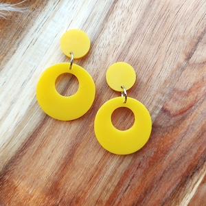 Circle Drop Hoop Earrings In Yellow, Handmade Resin Jewelry By RosieMays