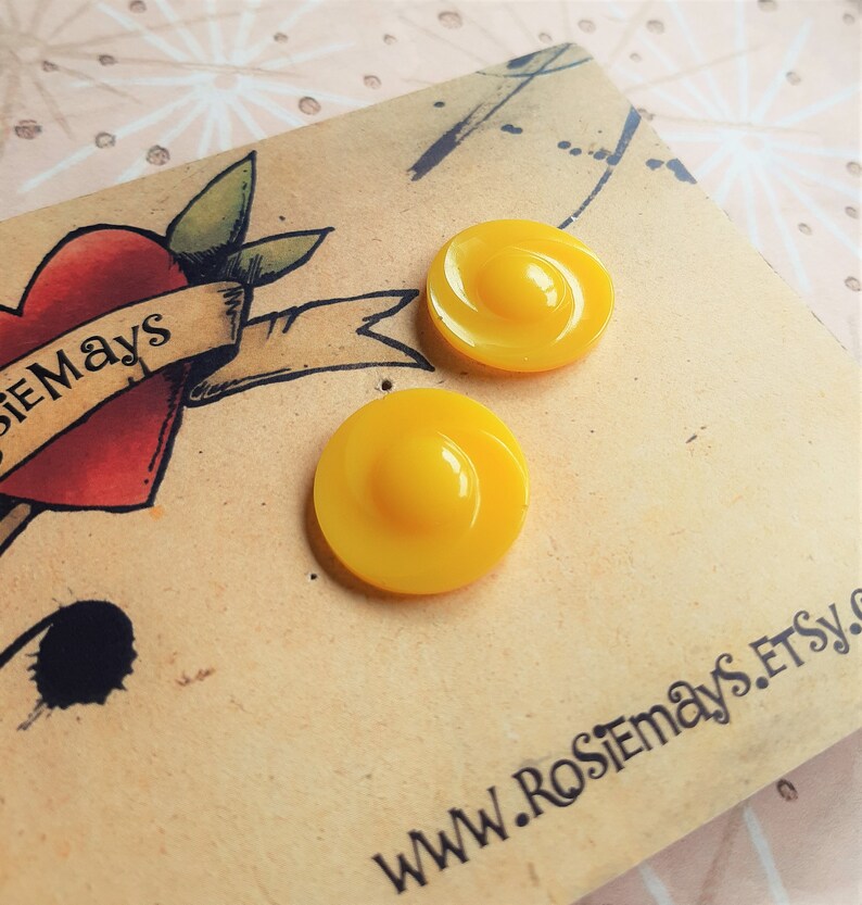 50s 60s Style Earrings In Yellow Lucite Style Resin Earrings By RosieMays Mid Century Modern Large Button Studs