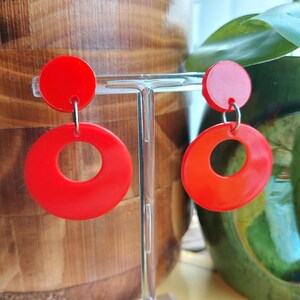 Red Drop Hoop Earrings, 50s Rockabilly, Handmade Resin Earrings. image 3