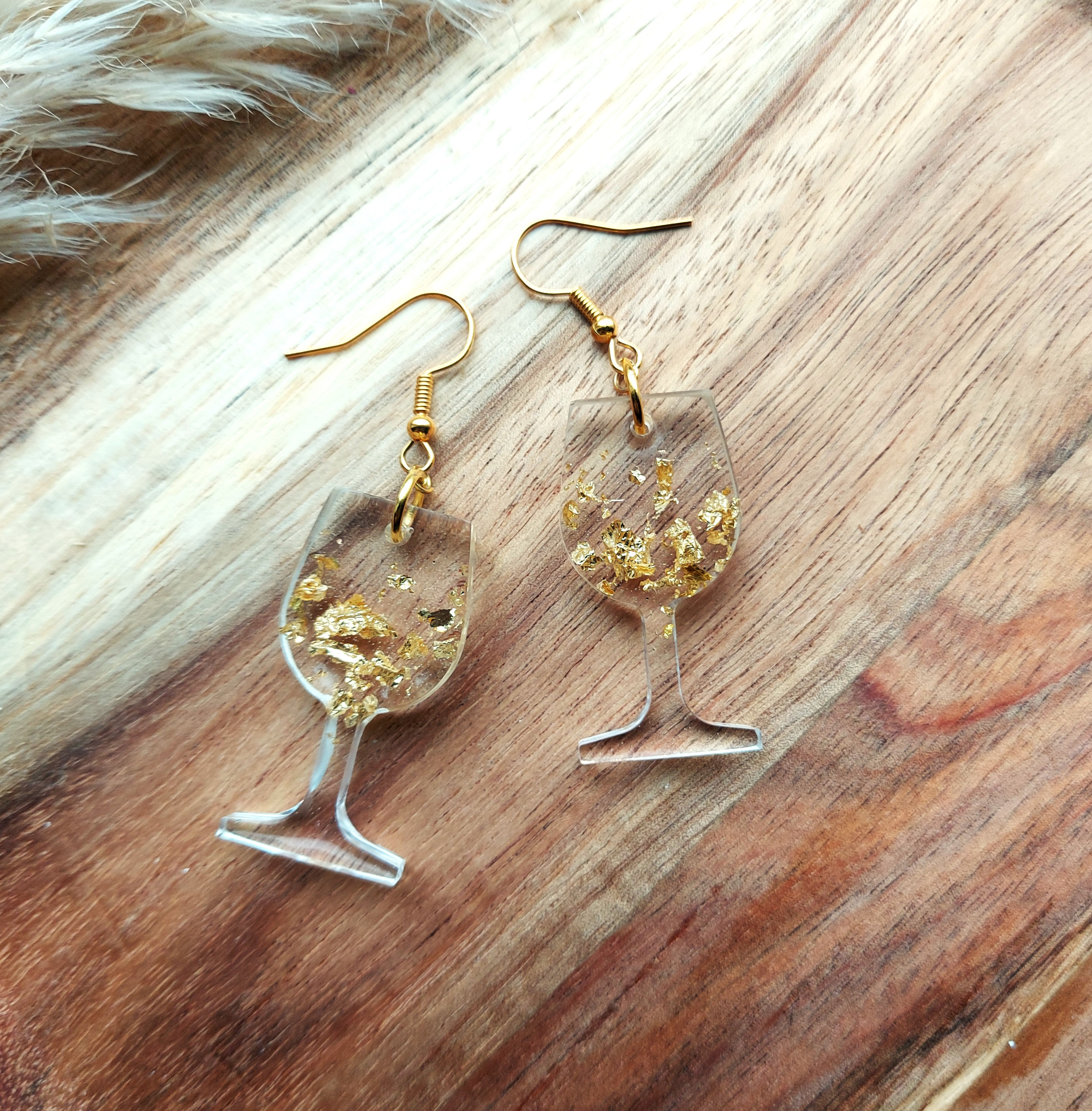 Sparkling Wine Glass Earrings Gift for Wine Lover Gold Flake