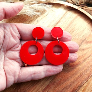 Red Drop Hoop Earrings, 50s Rockabilly, Handmade Resin Earrings. image 5