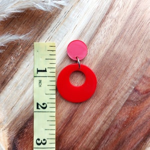 Red Drop Hoop Earrings, 50s Rockabilly, Handmade Resin Earrings. image 6