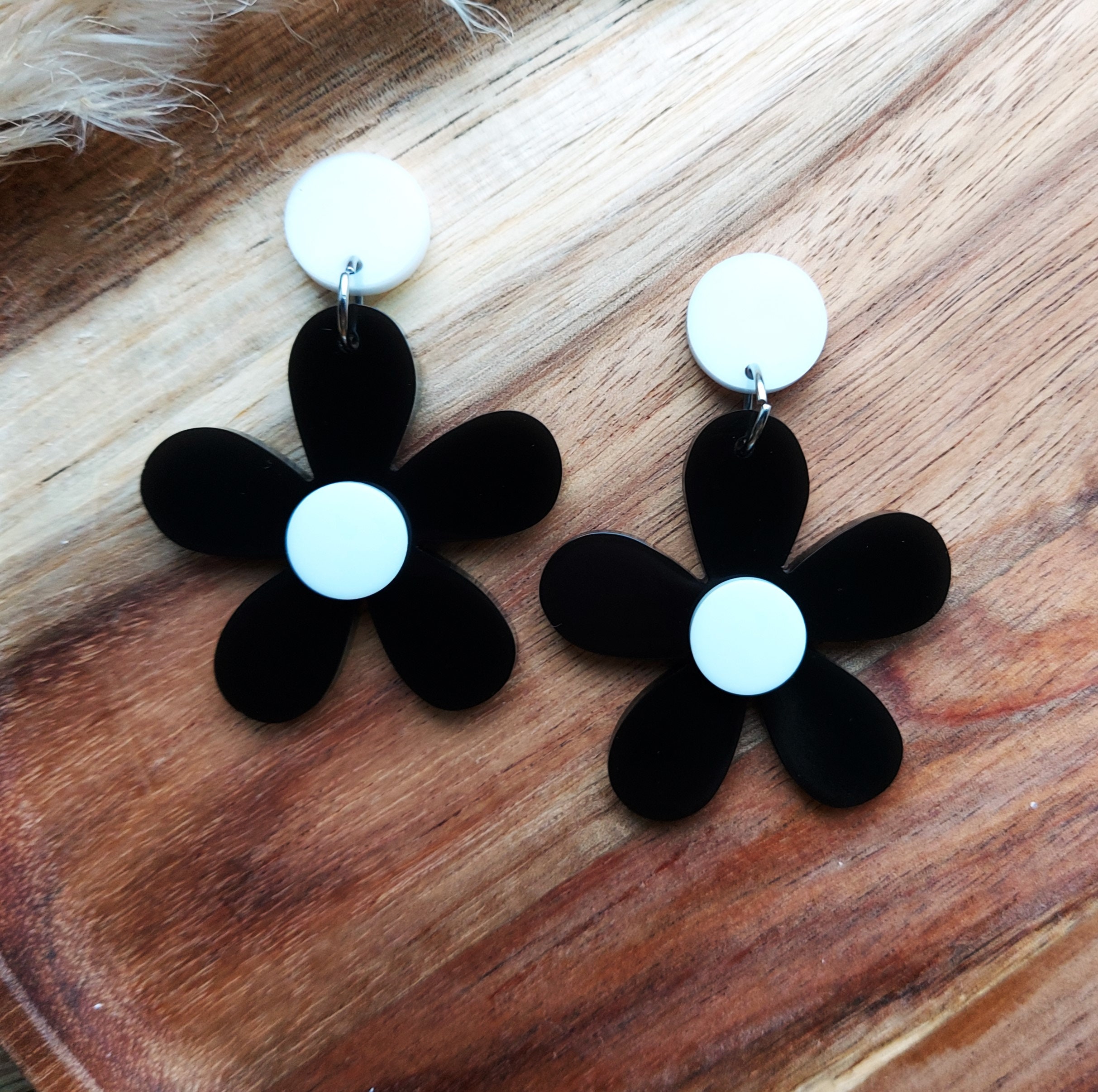 Large black and white earrings best sale
