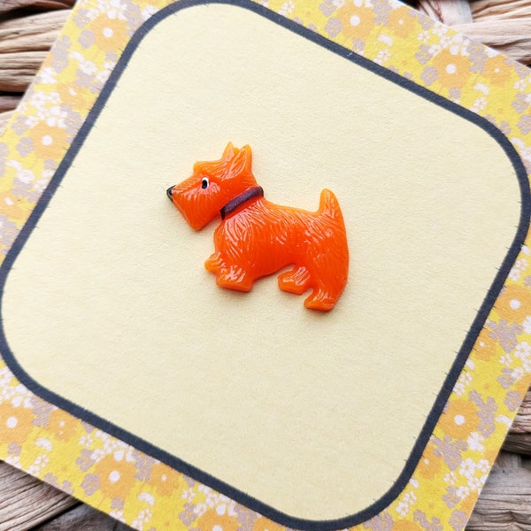 Small Scottie Dog Brooch In Orange, Vintage Celluloid Style Pin, 40s 50s Inspired, Novelty Brooch, Resin Jewelry, Rockabilly, Pin Up.