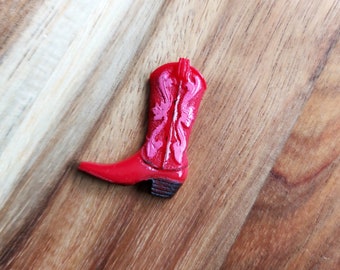Raspberry Red Cowboy Boot Brooch, Western Style, Boho Jewellery,  40s 50s Rockabilly, Hand Painted Resin Accessories By RosieMays