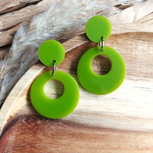 Moss Green Resin Hoop Earrings: Handmade 50s 60s Style