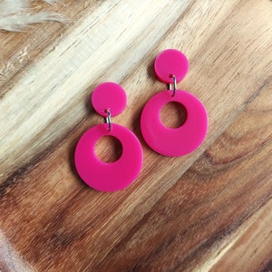 Hot Pink Resin Hoop Earrings: 50s Rockabilly Style