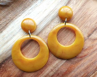 Butterscotch Hoop Earrings, 1950's Rockabilly Style, Chunky Drop Hoops, Statement Lightweight Jewellery, Handmade Resin Earrings