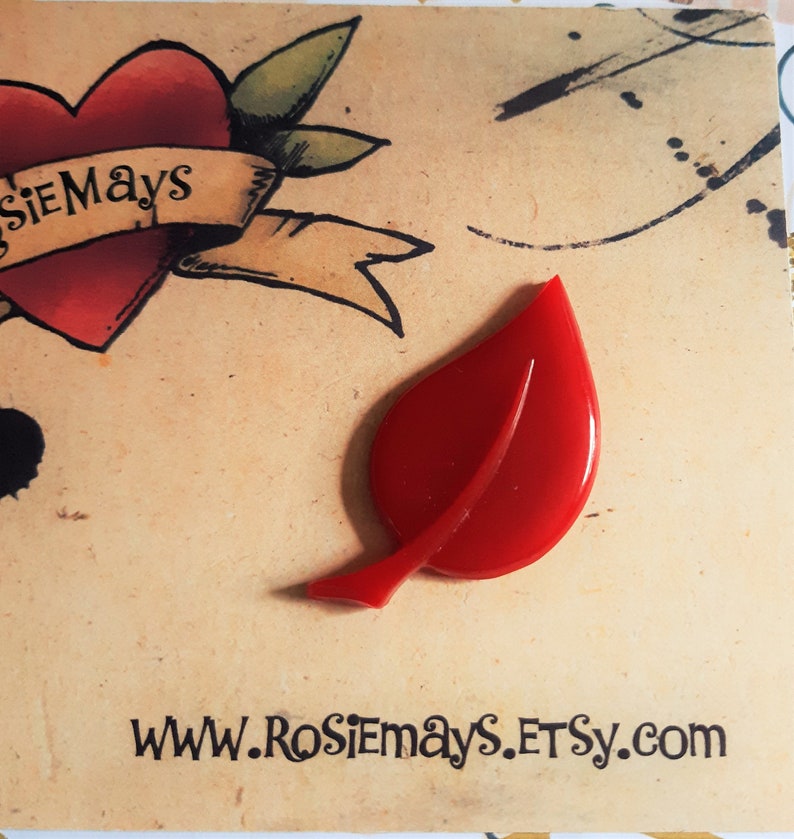 40s 50s Style Vintage Reproduction Bakelite Style Leaf Brooch In Berry Red Resin Jewelry By RosieMays