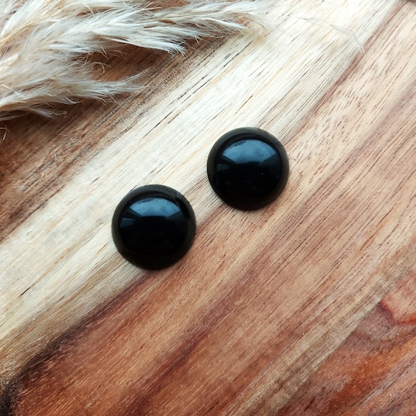 Black Domed Earrings, 50s 60s Lucite Style, Large Resin Studs By RosieMays