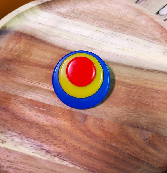 Geometric Resin Brooch: 60s 70s Rainbow Pin, Bold Handmade Jewelry