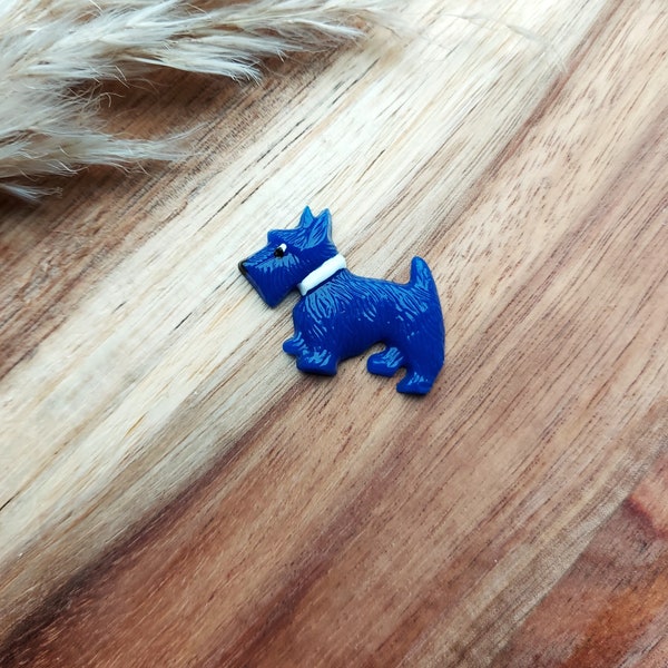 Small Cobalt Blue Dog Brooch, 50's Style Scottie Dog Pin, Rockabilly and Pin Up Jewellery, Hand Painted Resin Brooch By RosieMays