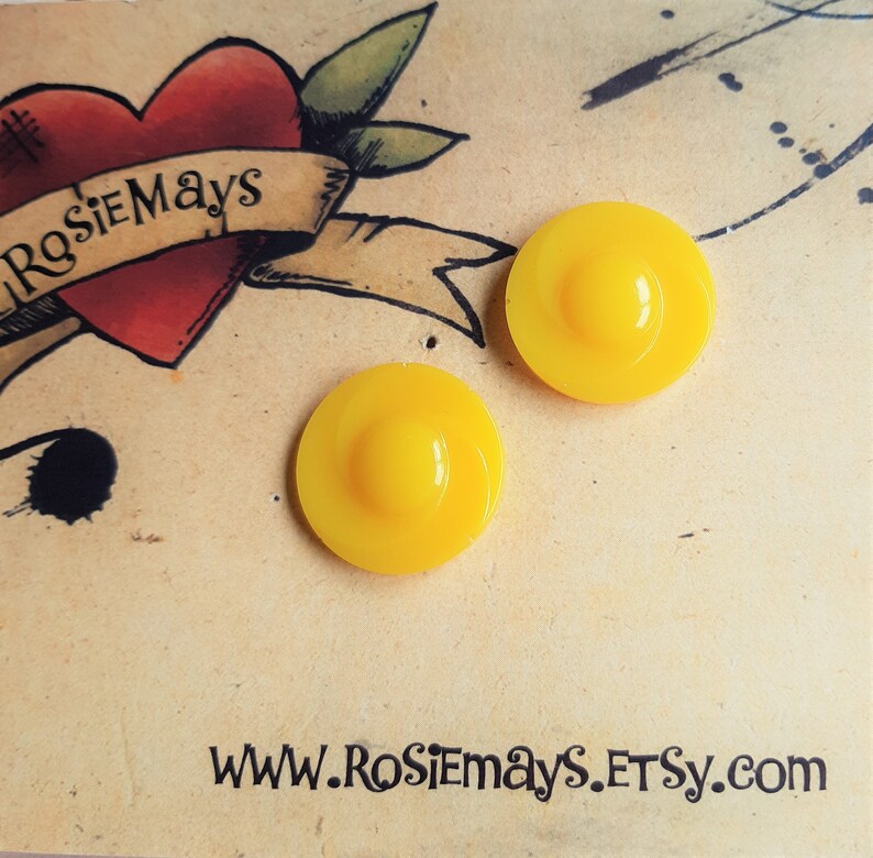 50s 60s Style Earrings In Yellow Lucite Style Resin Earrings By RosieMays Mid Century Modern Large Button Studs
