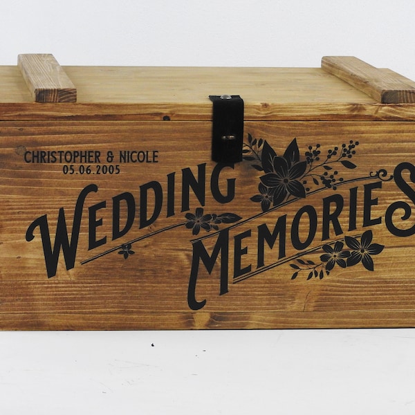 Large Wedding keepsake box with lock, wedding memories holder, rustic wedding gift for couple, anniversary box, personalised wooden box