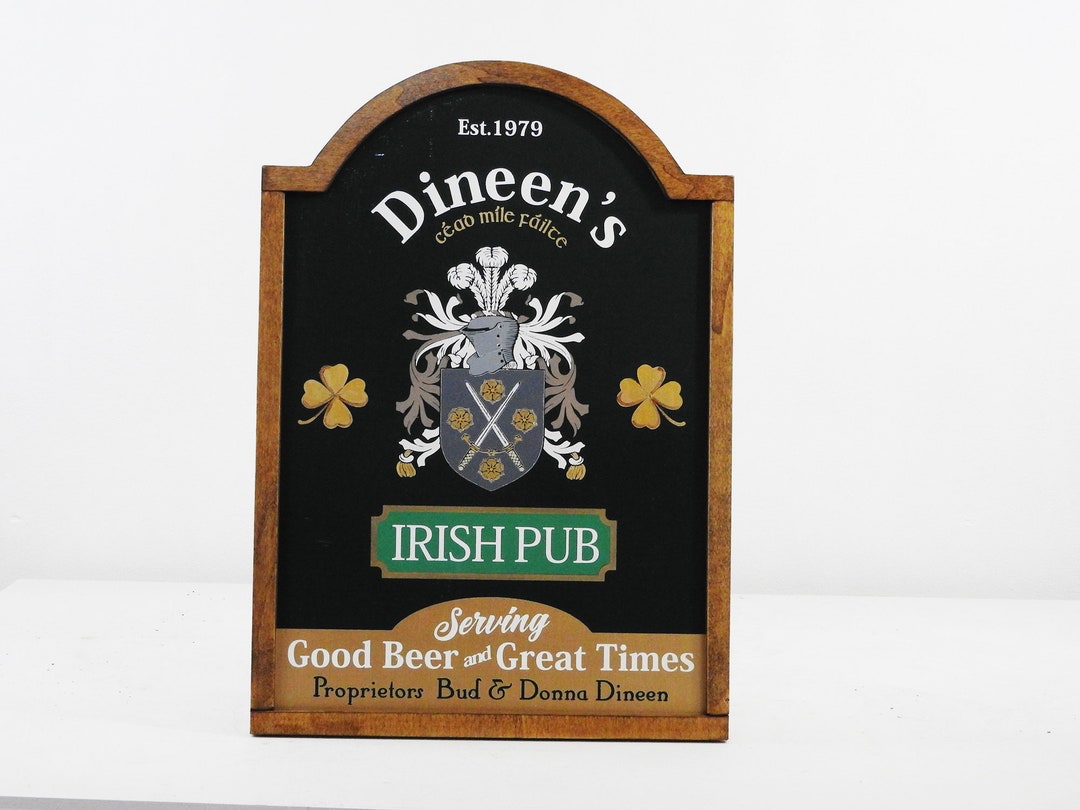 Irish Bar Sign With Painted Crest Painted Home Bar Sign Etsy