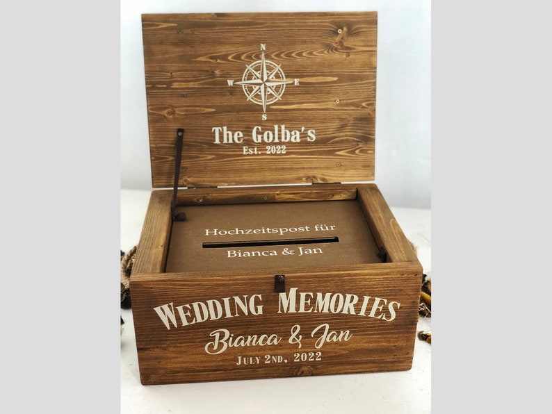 Large Wedding card Box with lock, wedding keepsake box, wedding card holder, vintage wedding decor, envelope box, Christmas gift for couple image 6