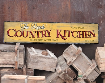 Bauernhaus Küche Zeichen, Familie Namen Zeichen, Küche Dekor schäbige chic, benutzerdefinierte Holz Zeichen, Geschenk für sie, Vintage Holz Zeichen, rustikale Wohnkultur