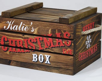 Christmas Eve Box with lid, Christmas Eve Crate, Personalised Rustic Christmas crate, Christmas gift box , vintage Xmas decor, Hanukkah box