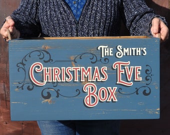 Large Christmas Eve Box. vintage Xmas box, family Christmas, vintage wooden box , extra large Christmas gifts box, painted