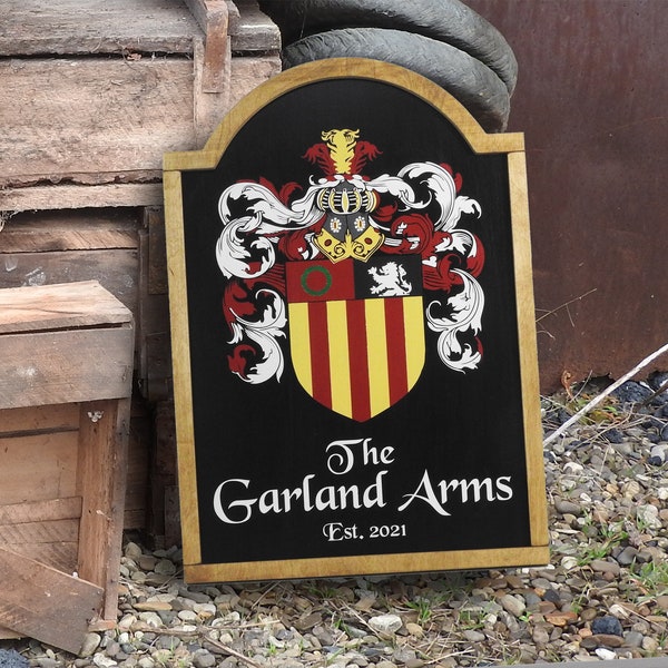 Personalised bar sign, Family Crest Sign,  Pub sign with coat of arms, home Bar sign, English Pub sign, man cave decor, Christmas gift