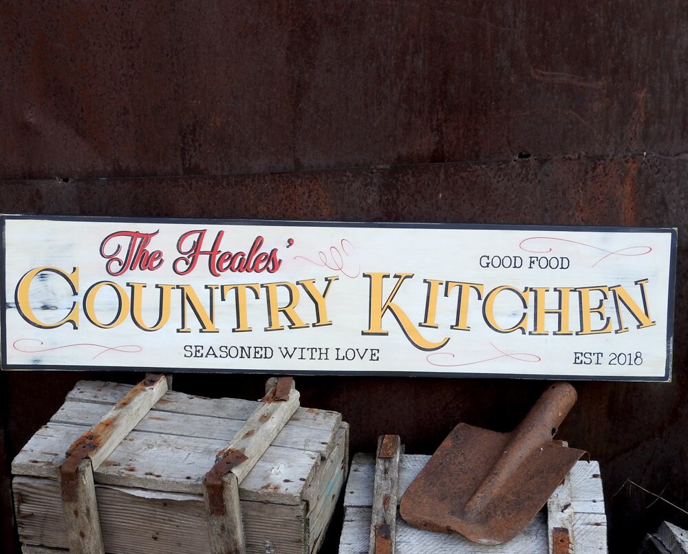 Farmhouse kitchen sign family name sign kitchen decor shabby Etsy