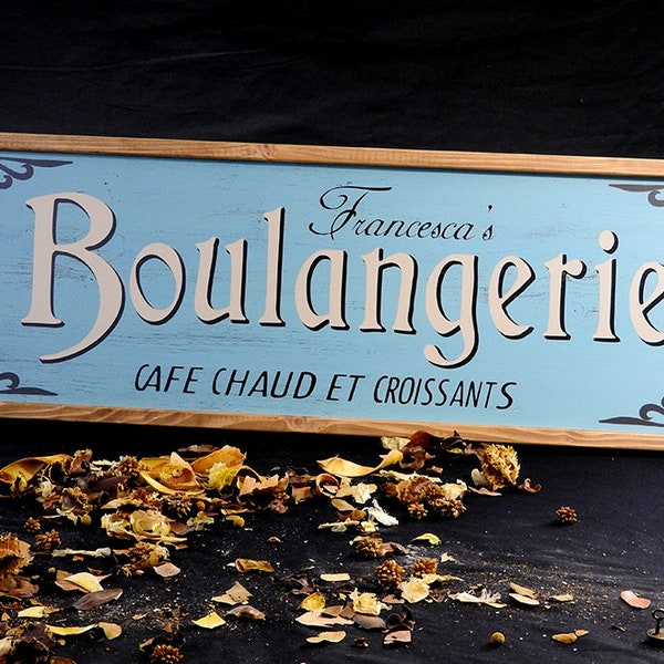 Vintage kitchen sign, Farmhouse decor, Boulangerie, personalised shop sign, French country kitchen decor, shabby chic sign painted on wood