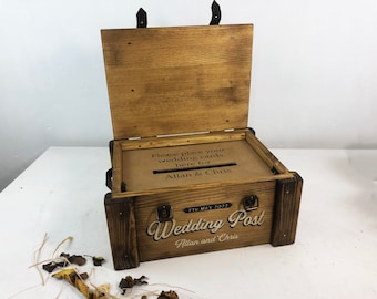 Large Wedding card Box, vintage wedding box, keepsake box with fasten lid, wooden card holder, rustic wedding, anniversary box, wedding gift