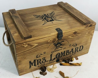 Big pirate chest, Keepsake Box, wood gift box, treasure chest, memory box, wood storage box with lock, personalised gift, vintage wood chest