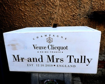 Vintage champagne box for cards, keepsake box, wedding card holder, personalised white box, wood card box, wedding gift personalised